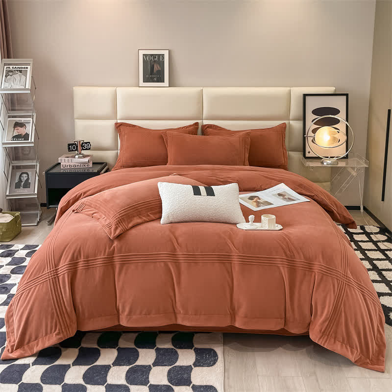 Parure de lit en flanelle moelleuse et de couleur unie (4 pièces)