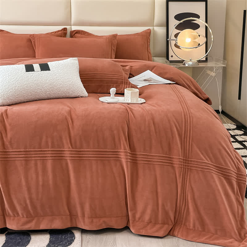 Parure de lit en flanelle moelleuse et de couleur unie (4 pièces)