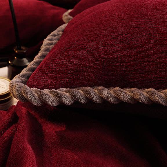 Parure de lit en flanelle chaude et de couleur unie (4 pièces)
