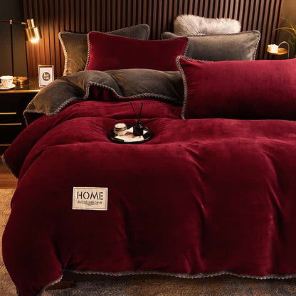 Parure de lit en flanelle chaude et de couleur unie (4 pièces)