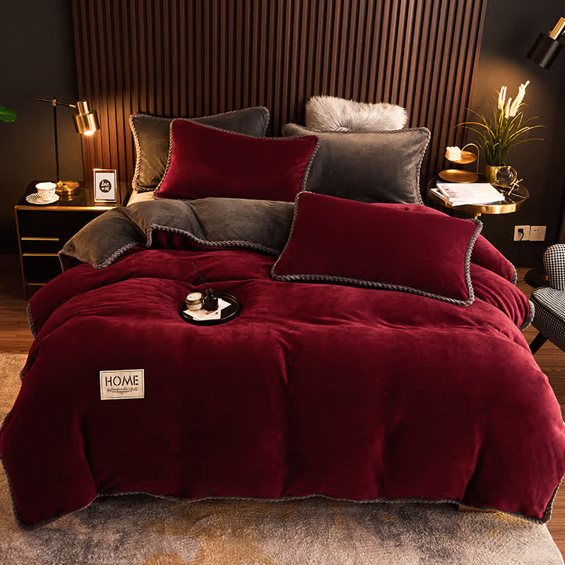 Parure de lit en flanelle chaude et de couleur unie (4 pièces)