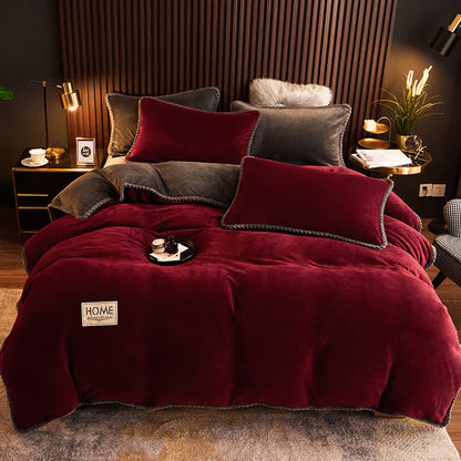 Parure de lit en flanelle chaude et de couleur unie (4 pièces)
