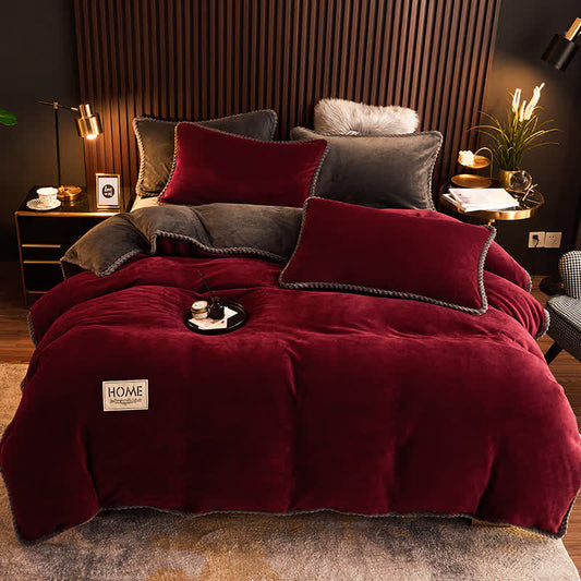 Parure de lit en flanelle chaude et de couleur unie (4 pièces)