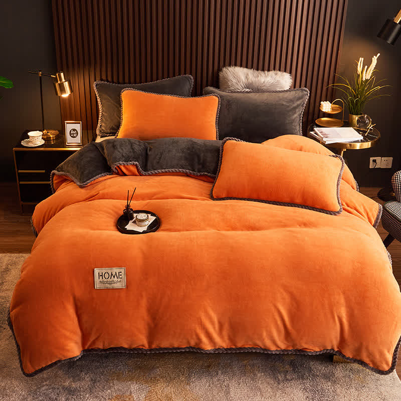 Parure de lit en flanelle chaude et de couleur unie (4 pièces)