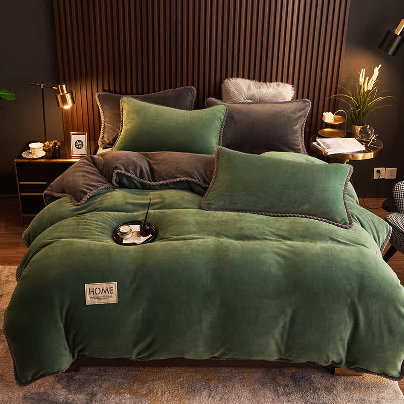 Parure de lit en flanelle chaude et de couleur unie (4 pièces)