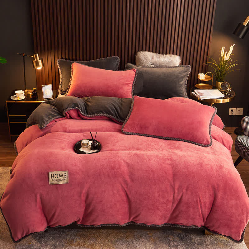 Parure de lit en flanelle chaude et de couleur unie (4 pièces)