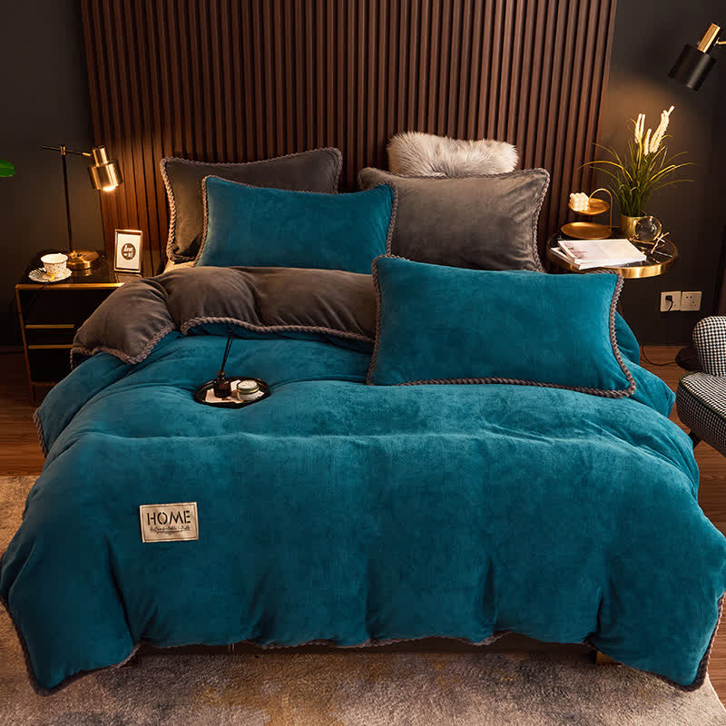Parure de lit en flanelle chaude et de couleur unie (4 pièces)