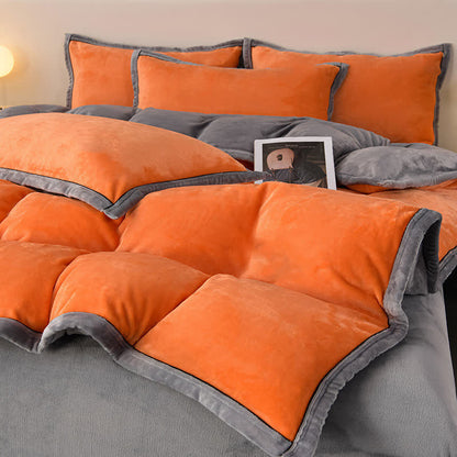Parure de lit d'hiver en polaire de couleur unie (4 pièces)