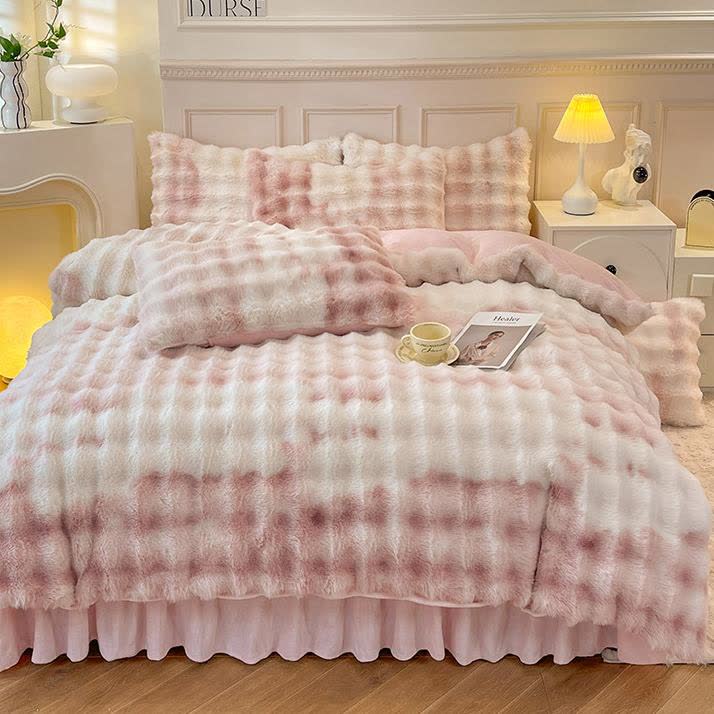 Parure de lit avec housse de couette en polaire moelleuse (4 pièces)