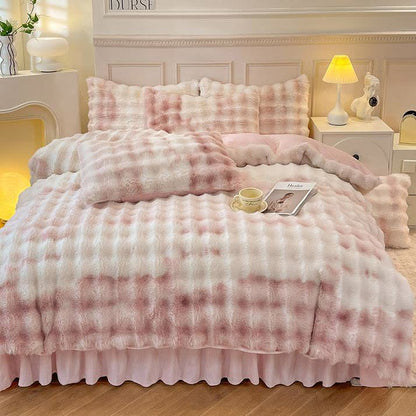 Parure de lit avec housse de couette en polaire moelleuse (4 pièces)