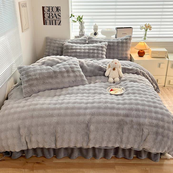 Parure de lit avec housse de couette en polaire moelleuse (4 pièces)