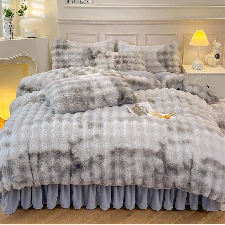 Parure de lit avec housse de couette en polaire moelleuse (4 pièces)