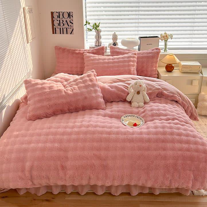 Parure de lit avec housse de couette en polaire moelleuse (4 pièces)