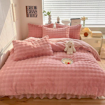 Parure de lit avec housse de couette en polaire moelleuse (4 pièces)
