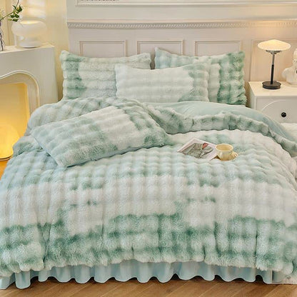 Parure de lit avec housse de couette en polaire moelleuse (4 pièces)