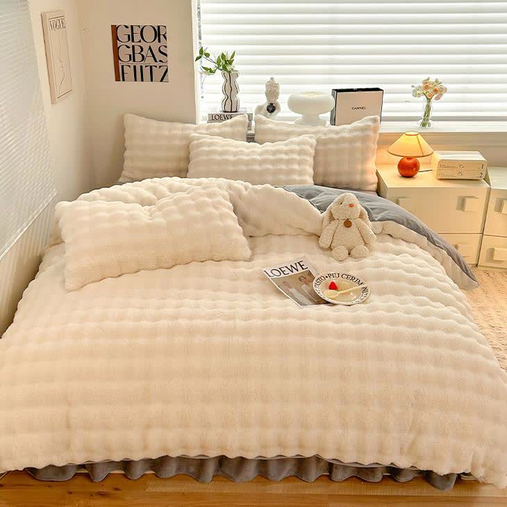 Parure de lit avec housse de couette en polaire moelleuse (4 pièces)
