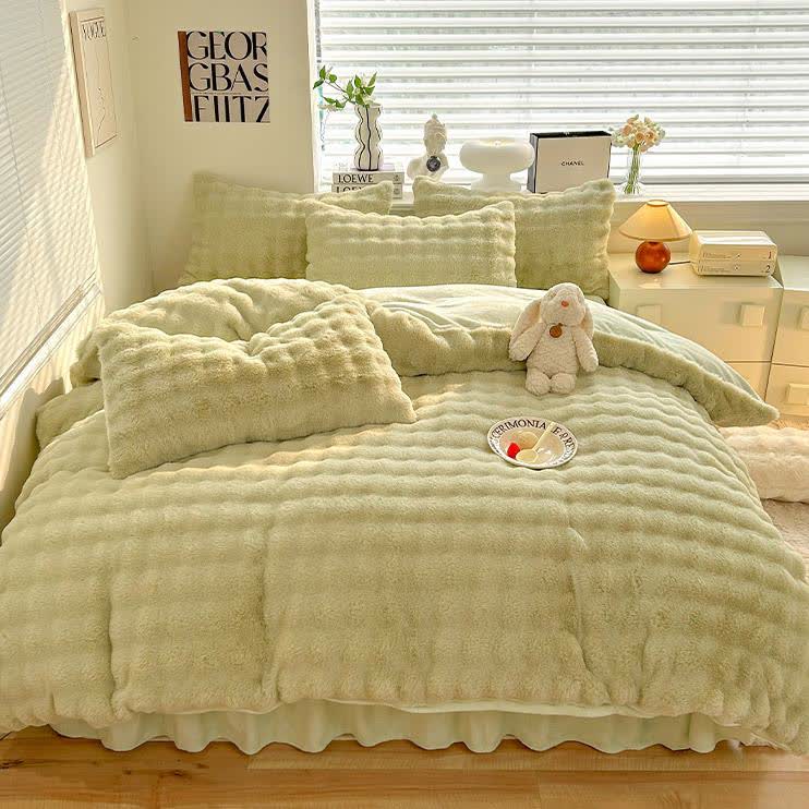 Parure de lit avec housse de couette en polaire moelleuse (4 pièces)