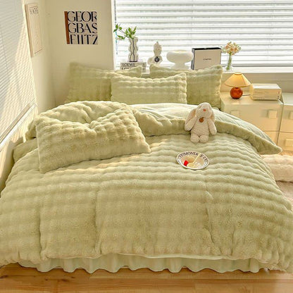 Parure de lit avec housse de couette en polaire moelleuse (4 pièces)