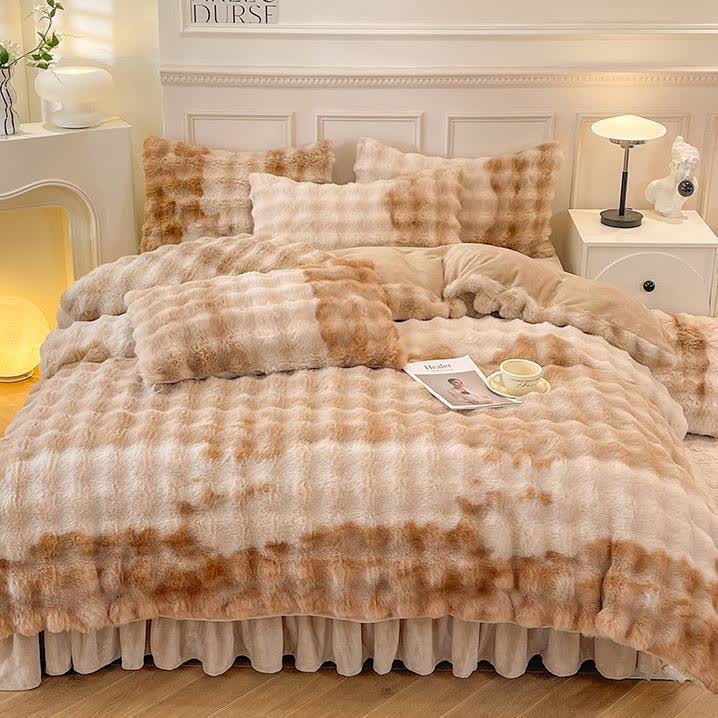 Parure de lit avec housse de couette en polaire moelleuse (4 pièces)