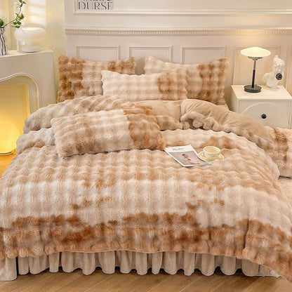 Parure de lit avec housse de couette en polaire moelleuse (4 pièces)