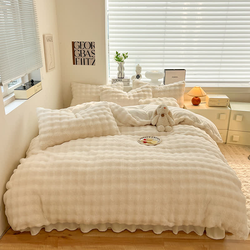 Parure de lit avec housse de couette en polaire moelleuse (4 pièces)