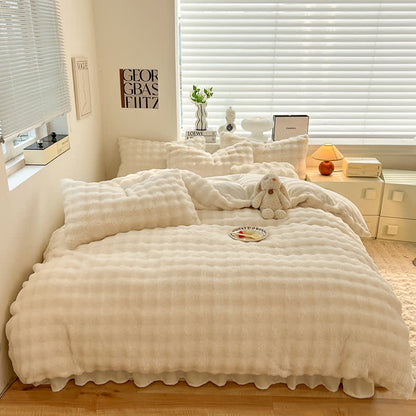 Parure de lit avec housse de couette en polaire moelleuse (4 pièces)