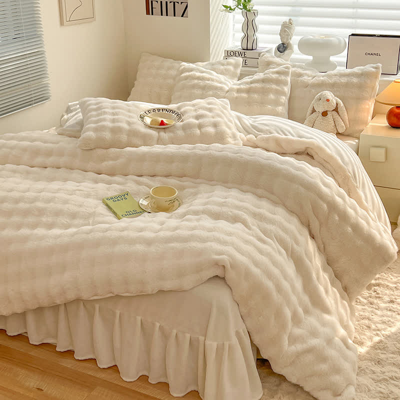 Parure de lit avec housse de couette en polaire moelleuse (4 pièces)