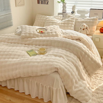 Parure de lit avec housse de couette en polaire moelleuse (4 pièces)