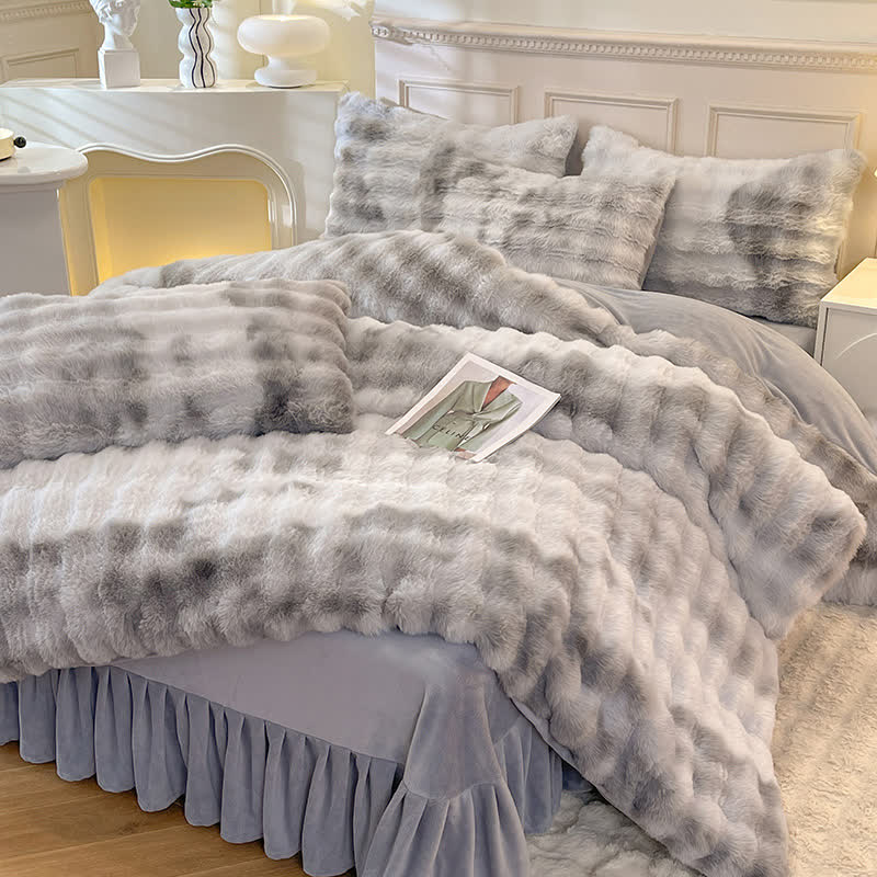 Parure de lit avec housse de couette en polaire moelleuse (4 pièces)