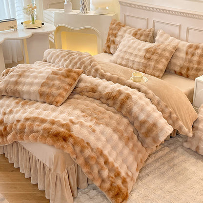 Parure de lit avec housse de couette en polaire moelleuse (4 pièces)