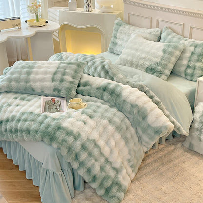 Parure de lit avec housse de couette en polaire moelleuse (4 pièces)