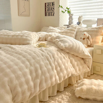 Parure de lit avec housse de couette en polaire moelleuse (4 pièces)