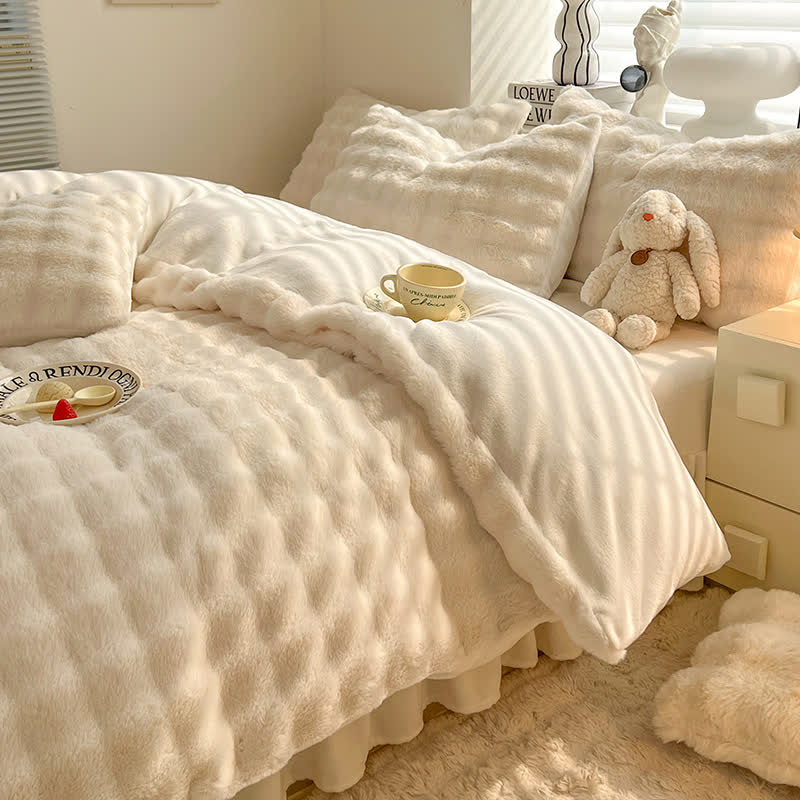Parure de lit avec housse de couette en polaire moelleuse (4 pièces)