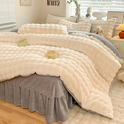 Parure de lit avec housse de couette en polaire moelleuse (4 pièces)