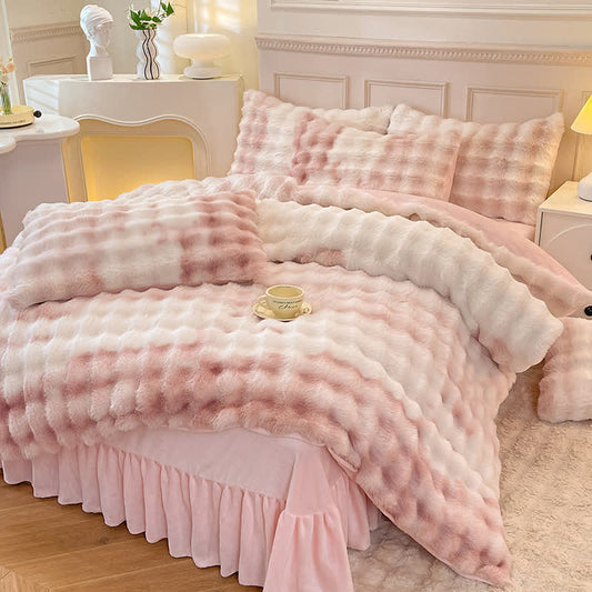 Parure de lit avec housse de couette en polaire moelleuse (4 pièces)