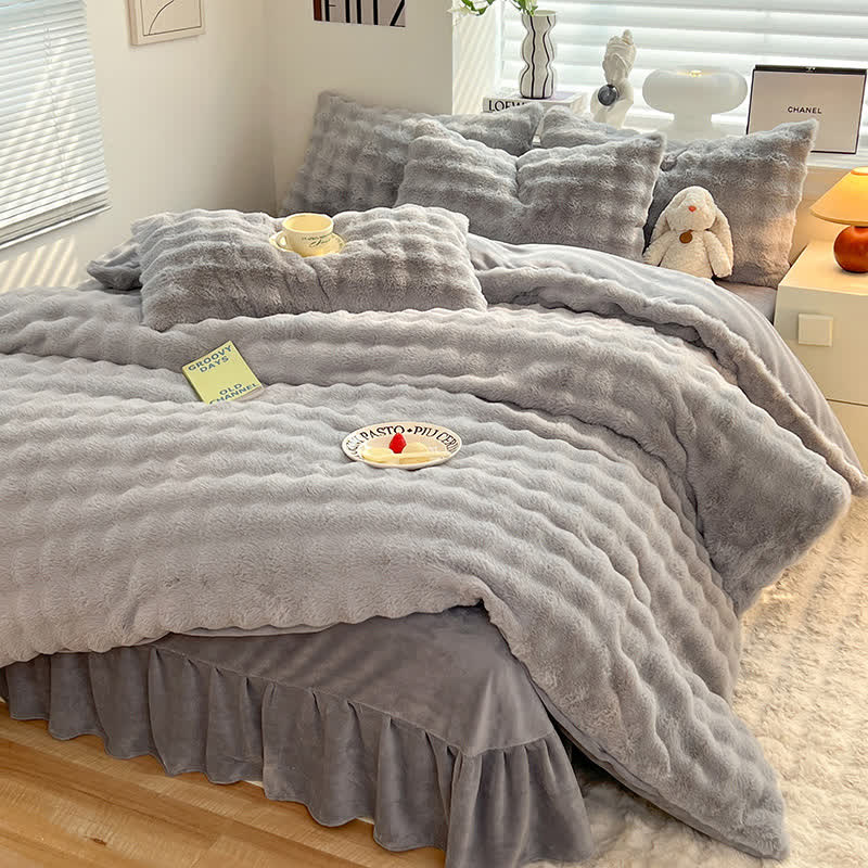 Parure de lit avec housse de couette en polaire moelleuse (4 pièces)