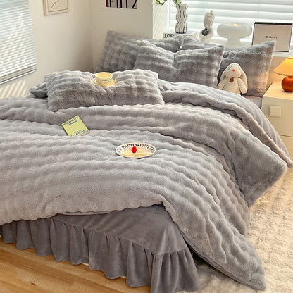 Parure de lit avec housse de couette en polaire moelleuse (4 pièces)
