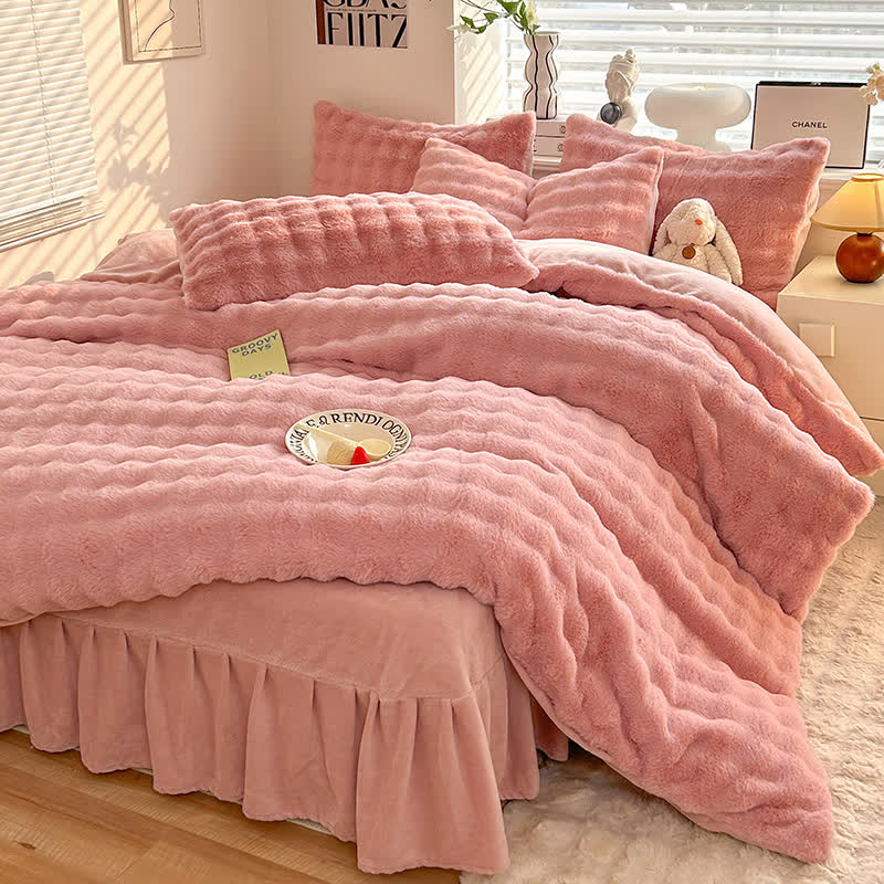 Parure de lit avec housse de couette en polaire moelleuse (4 pièces)