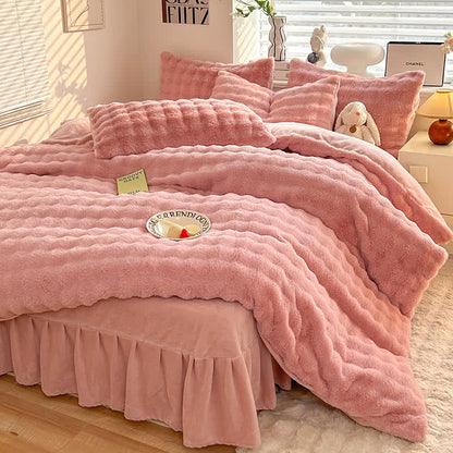 Parure de lit avec housse de couette en polaire moelleuse (4 pièces)