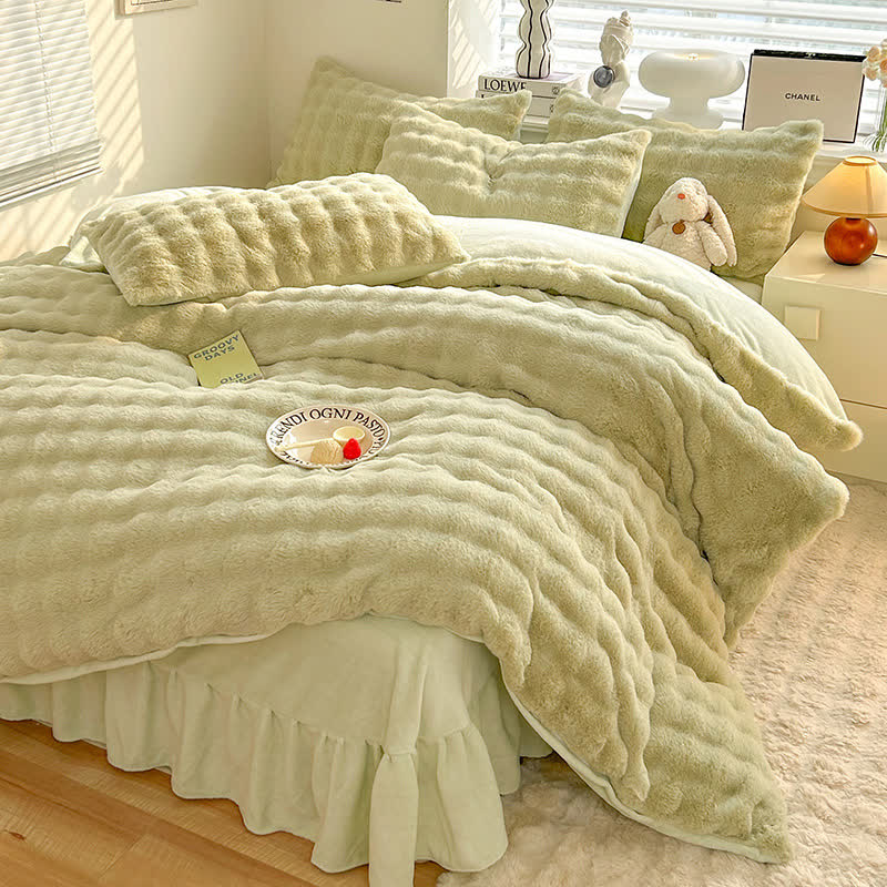 Parure de lit avec housse de couette en polaire moelleuse (4 pièces)
