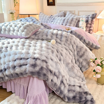 Parure de lit avec housse de couette en polaire moelleuse (4 pièces)