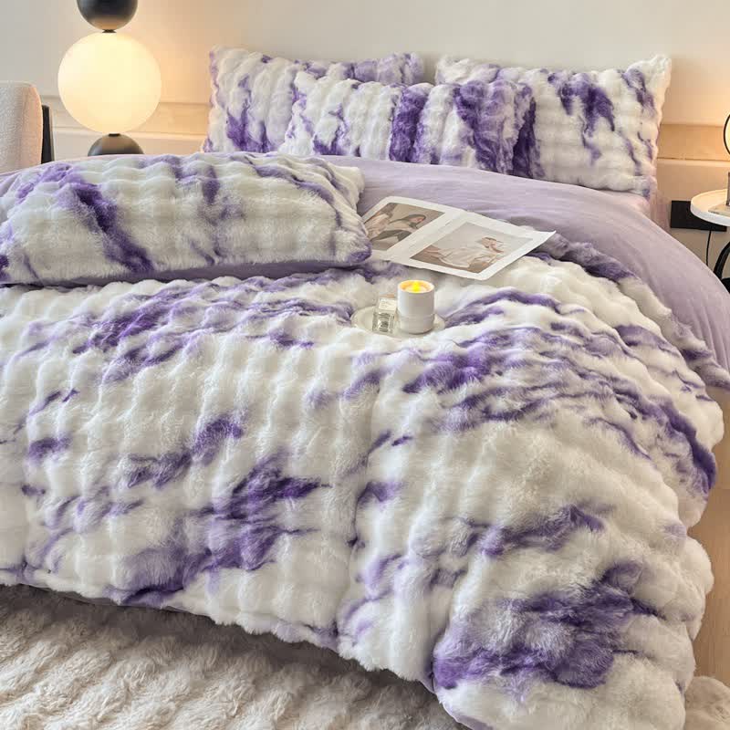 Parure de lit d'hiver luxueuse en polaire pelucheuse (4 pièces)