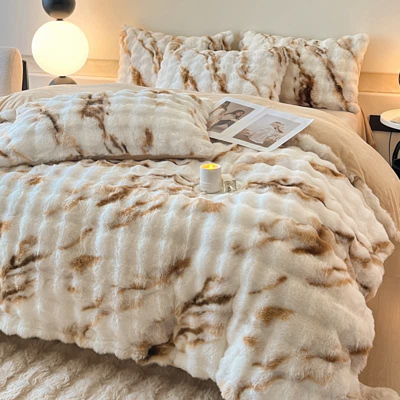 Parure de lit d'hiver luxueuse en polaire pelucheuse (4 pièces)