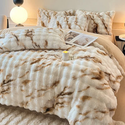 Parure de lit d'hiver luxueuse en polaire pelucheuse (4 pièces)