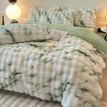 Parure de lit d'hiver luxueuse en polaire pelucheuse (4 pièces)