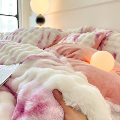 Parure de lit d'hiver luxueuse en polaire pelucheuse (4 pièces)