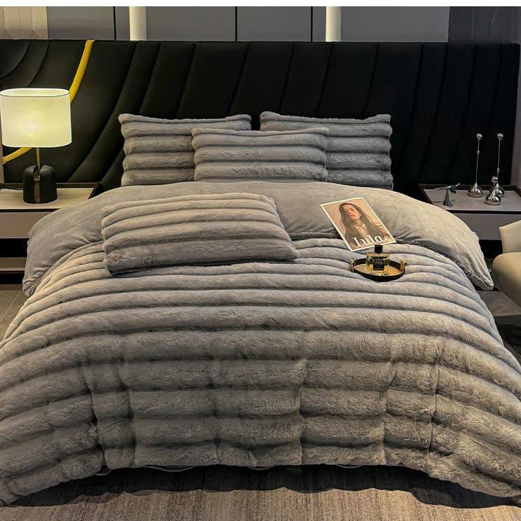 Ensemble de literie luxueux en polaire pelucheuse vintage (4 pièces) - Gris - 220 cm x 240 cm - image 24