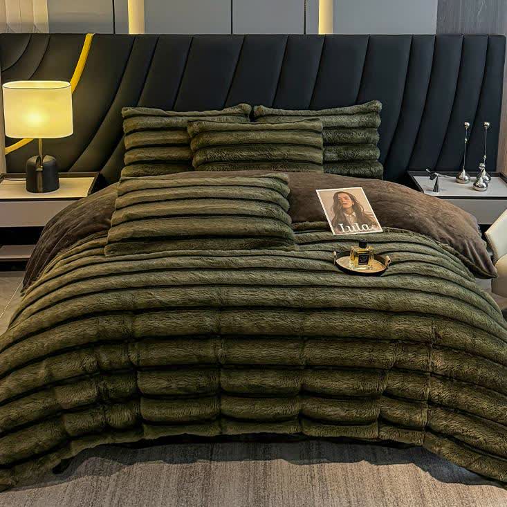 Ensemble de literie luxueux en polaire pelucheuse vintage (4 pièces) - vert foncé - 220 cm x 240 cm - image 16