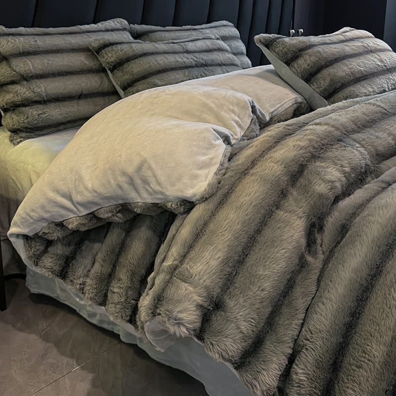 Ensemble de literie luxueux en polaire pelucheuse vintage (4 pièces) - Gris Vert - 220 cm x 240 cm - image 18