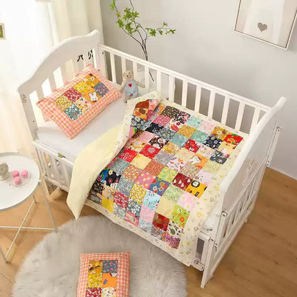 Couverture bébé patchwork en pur coton à motif floral